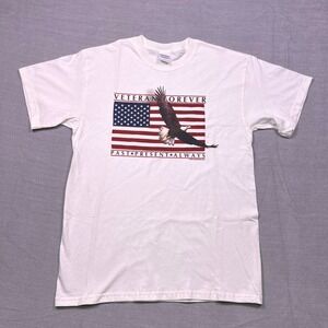 Gildan Veteran Forever Eagle American Flag Patriotic T Shirt Mens Medium